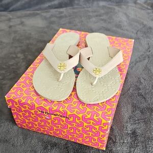 Tory Burch Beige Sandals with Gold Logo